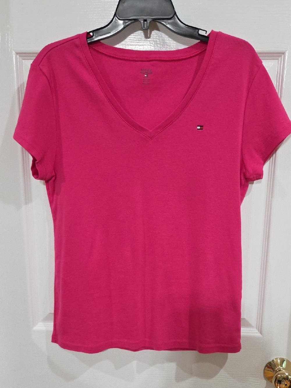 Tommy Hilfiger Women's V-Neck Short Sleeve Tee - Hot Pink